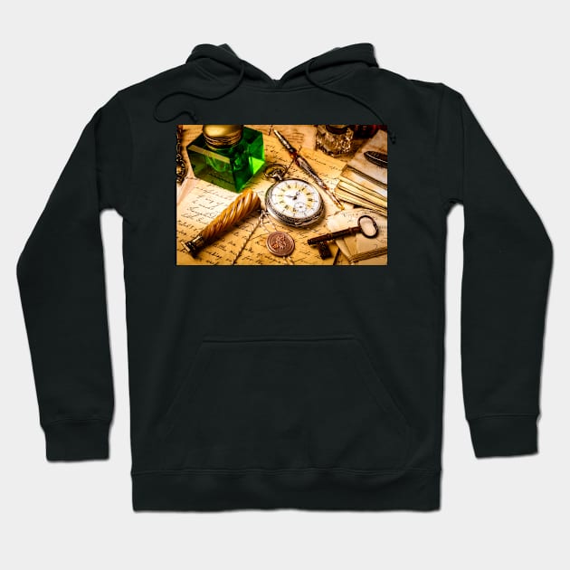 Pocket Watch And Green Ink Well Hoodie by photogarry
